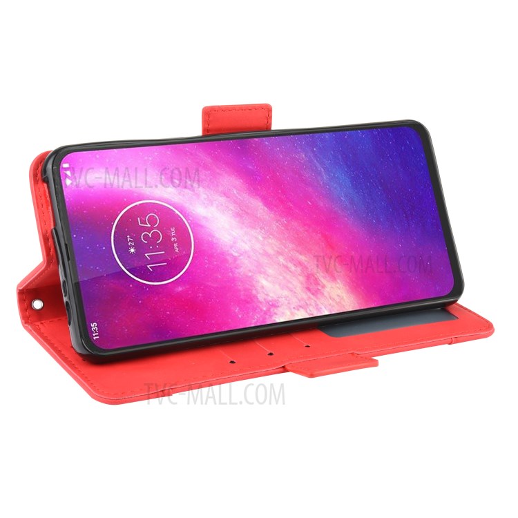 Wallet Multiple Card Slots Leather Stand Case for Motorola One Hyper - Red