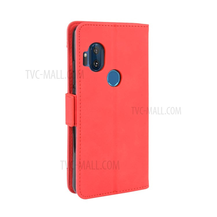 Wallet Multiple Card Slots Leather Stand Case for Motorola One Hyper - Red