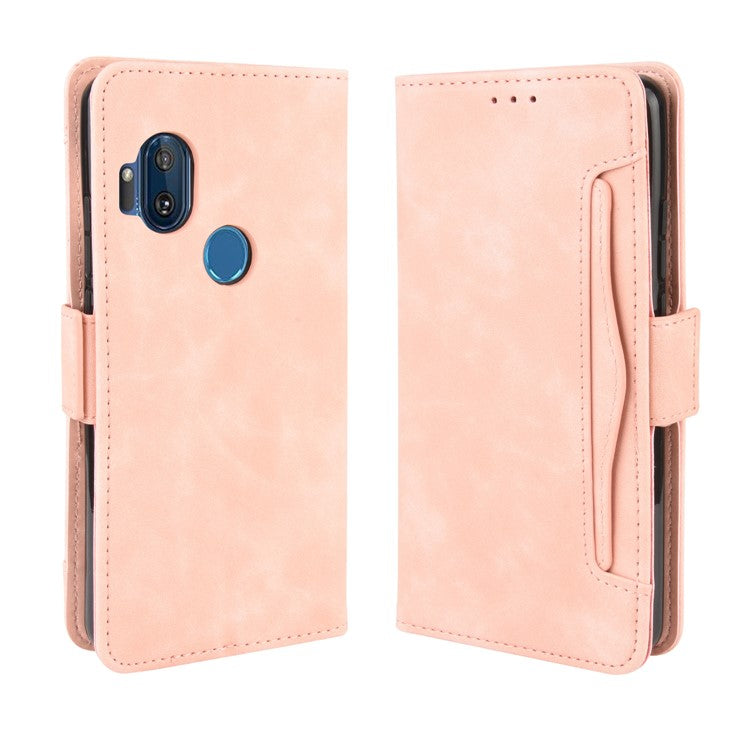 Wallet Multiple Card Slots Leather Stand Case for Motorola One Hyper - Pink