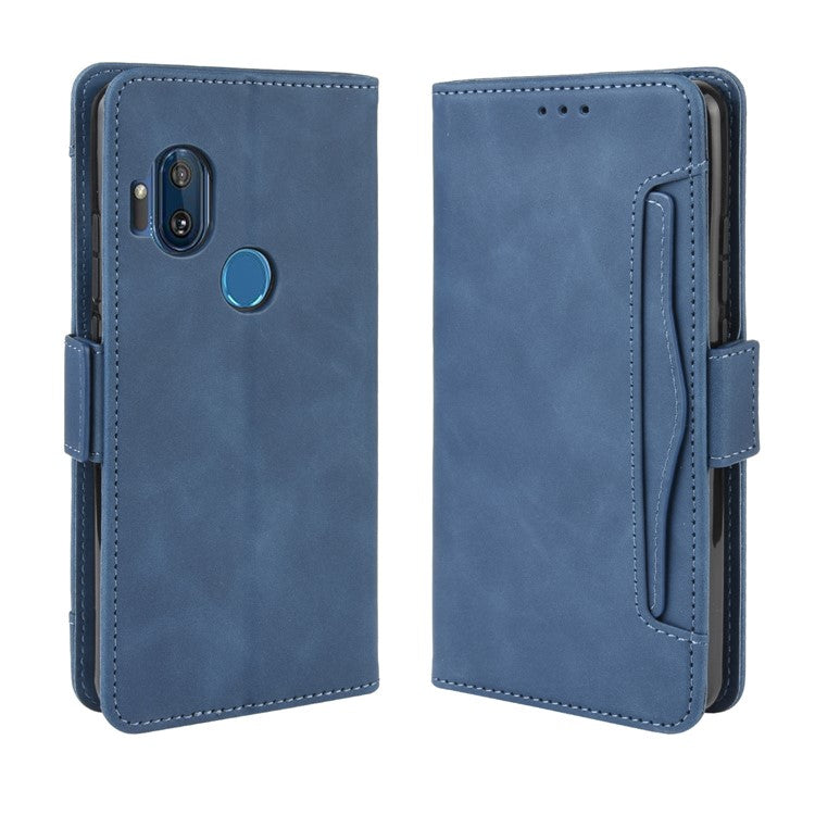 Wallet Multiple Card Slots Leather Stand Case for Motorola One Hyper - Blue