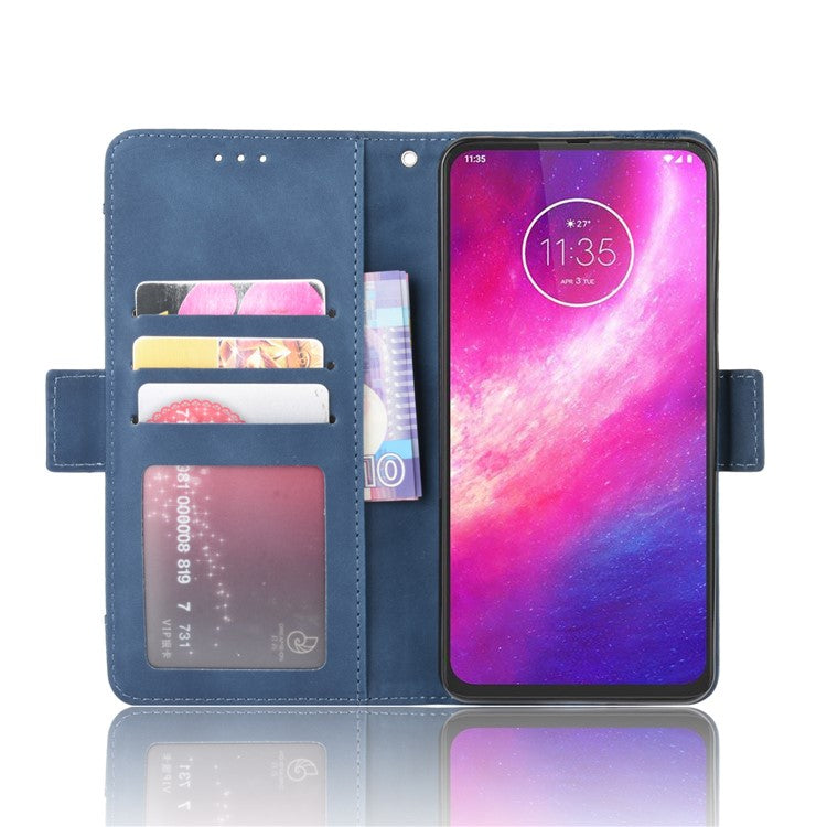 Wallet Multiple Card Slots Leather Stand Case for Motorola One Hyper - Blue