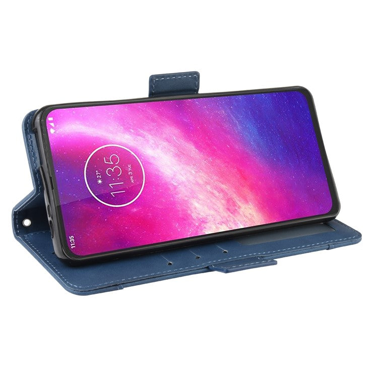 Wallet Multiple Card Slots Leather Stand Case for Motorola One Hyper - Blue