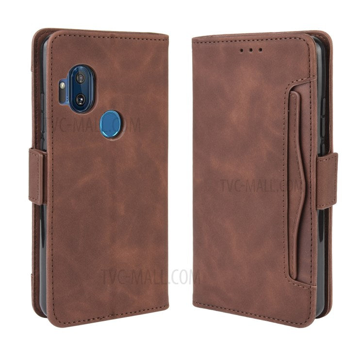 Wallet Multiple Card Slots Leather Stand Case for Motorola One Hyper - Brown