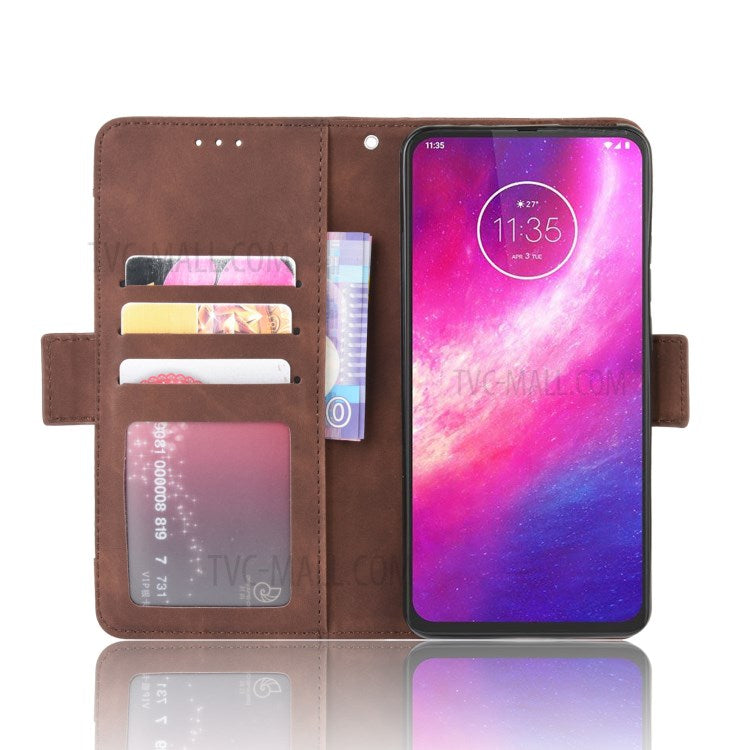 Wallet Multiple Card Slots Leather Stand Case for Motorola One Hyper - Brown
