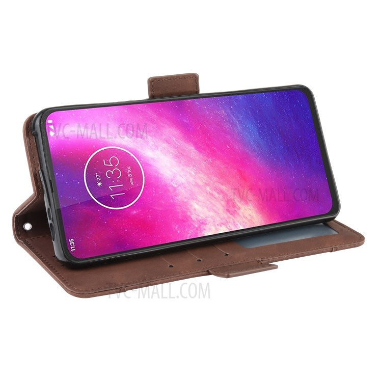 Wallet Multiple Card Slots Leather Stand Case for Motorola One Hyper - Brown