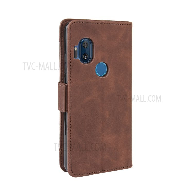Wallet Multiple Card Slots Leather Stand Case for Motorola One Hyper - Brown