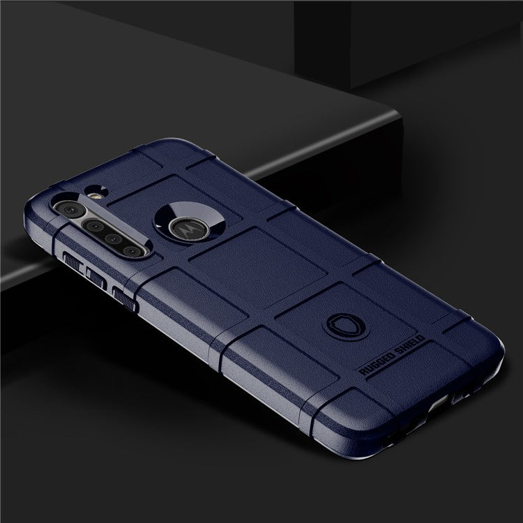Rugged Shield Square Grid Texture Thicken TPU Case for Motorola Moto G8 Power - Blue