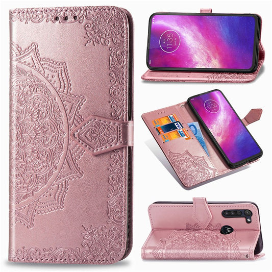 Embossed Mandala Flower Wallet Leather Protective Shell Case for Motorola Moto G8 Power - Rose Gold