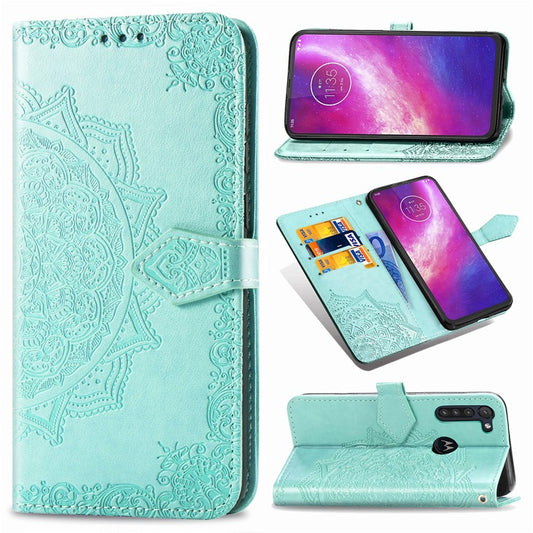 Embossed Mandala Flower Wallet Leather Protective Shell Case for Motorola Moto G8 Power - Cyan
