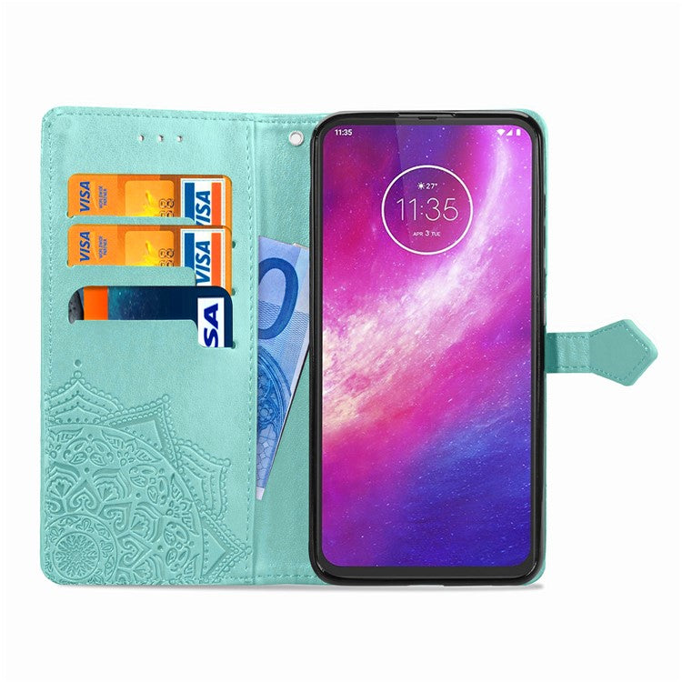 Embossed Mandala Flower Wallet Leather Protective Shell Case for Motorola Moto G8 Power - Cyan