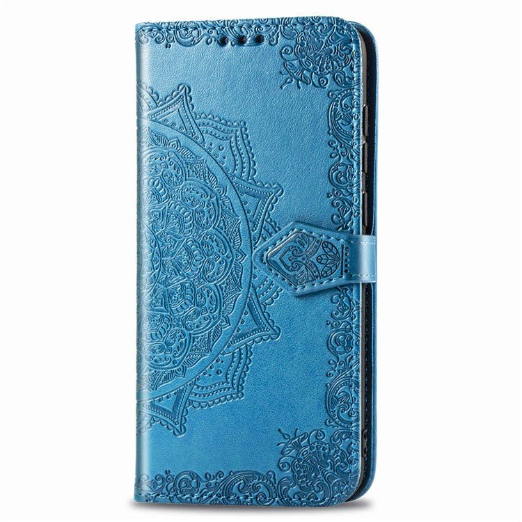 Embossed Mandala Flower Wallet Leather Protective Shell Case for Motorola Moto G8 Power - Blue