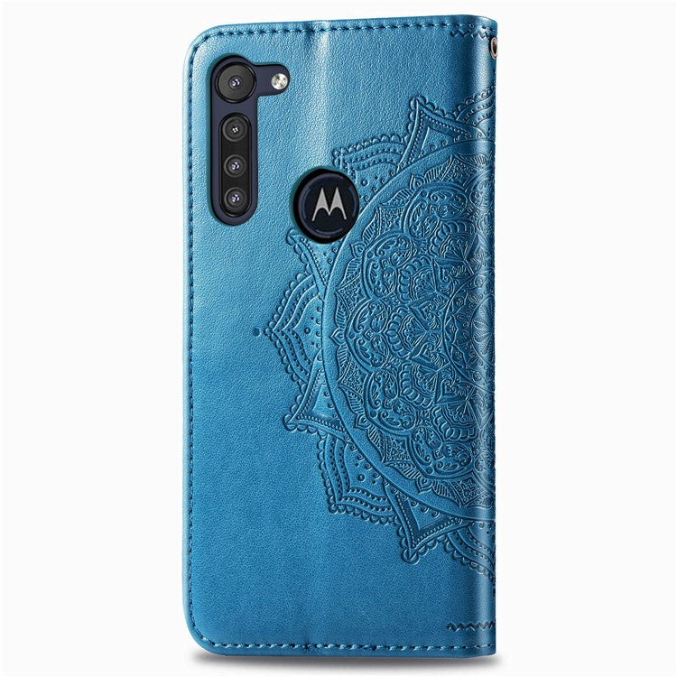 Embossed Mandala Flower Wallet Leather Protective Shell Case for Motorola Moto G8 Power - Blue