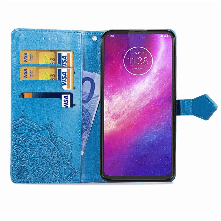 Embossed Mandala Flower Wallet Leather Protective Shell Case for Motorola Moto G8 Power - Blue