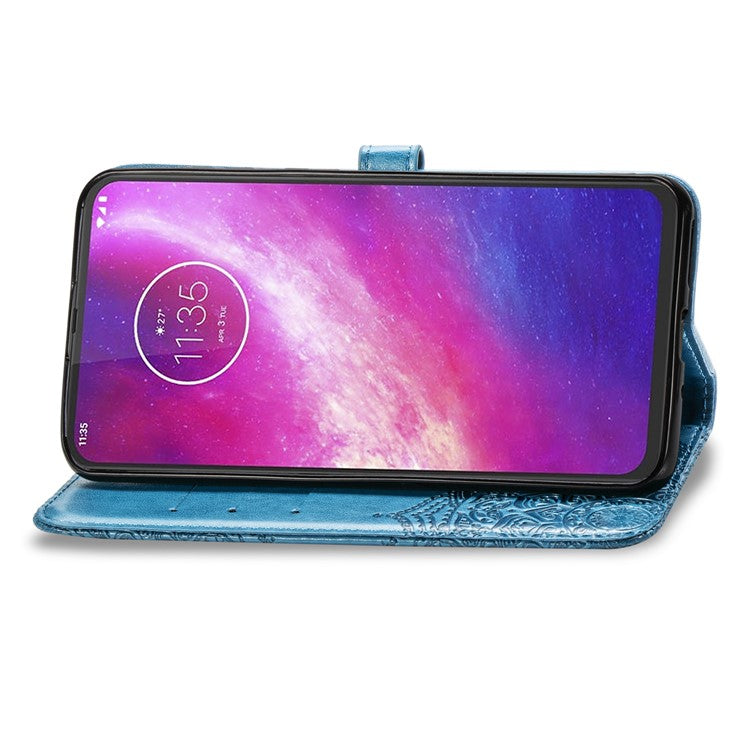 Embossed Mandala Flower Wallet Leather Protective Shell Case for Motorola Moto G8 Power - Blue