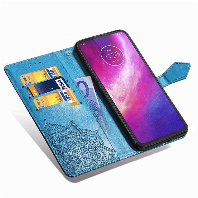 Embossed Mandala Flower Wallet Leather Protective Shell Case for Motorola Moto G8 Power - Blue