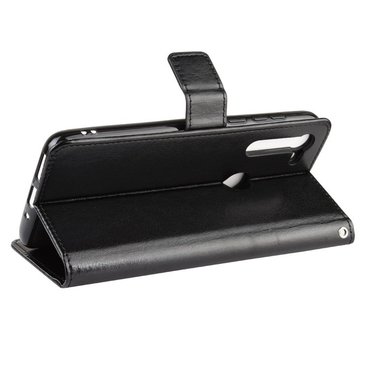 Crazy Horse Wallet Leather Cover with Strap for Motorola Moto G8 Power - Black
