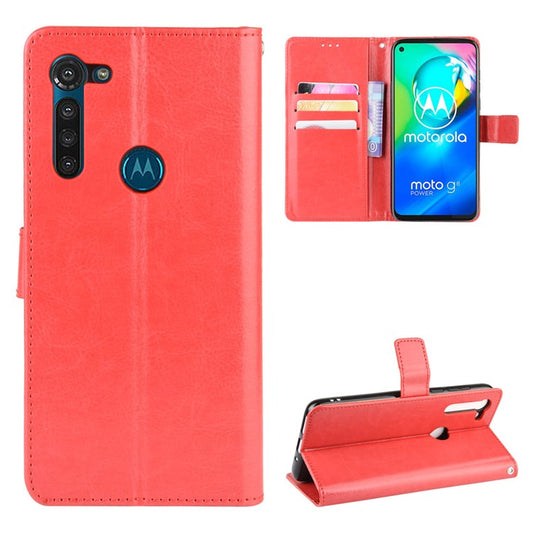 Crazy Horse Wallet Leather Cover with Strap for Motorola Moto G8 Power - Red