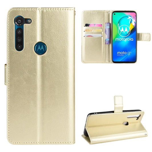 Crazy Horse Wallet Leather Cover with Strap for Motorola Moto G8 Power - Gold