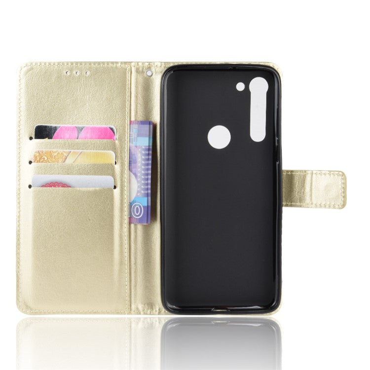Crazy Horse Wallet Leather Cover with Strap for Motorola Moto G8 Power - Gold
