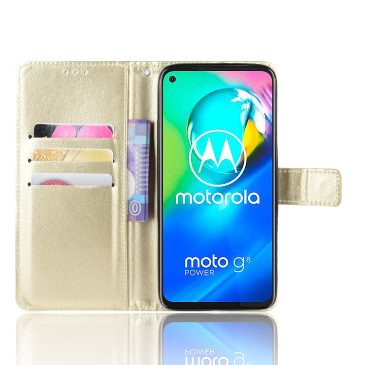 Crazy Horse Wallet Leather Cover with Strap for Motorola Moto G8 Power - Gold