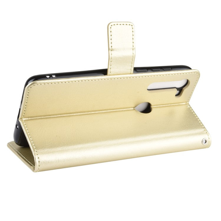 Crazy Horse Wallet Leather Cover with Strap for Motorola Moto G8 Power - Gold