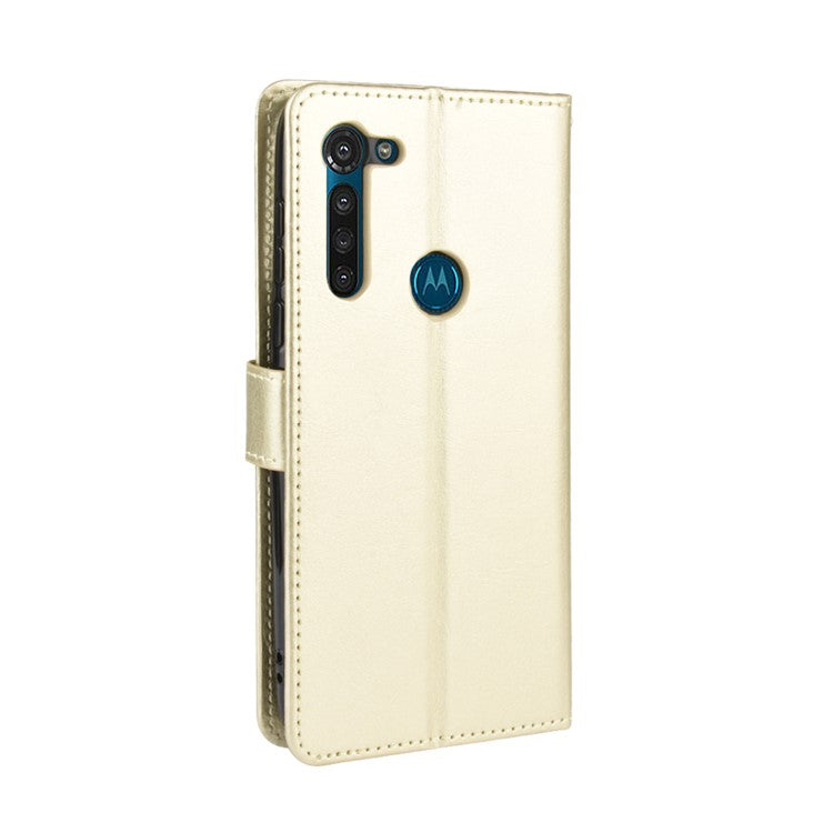 Crazy Horse Wallet Leather Cover with Strap for Motorola Moto G8 Power - Gold