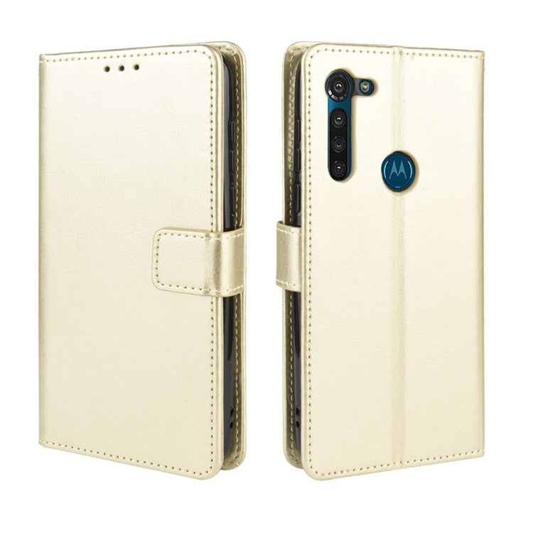 Crazy Horse Wallet Leather Cover with Strap for Motorola Moto G8 Power - Gold