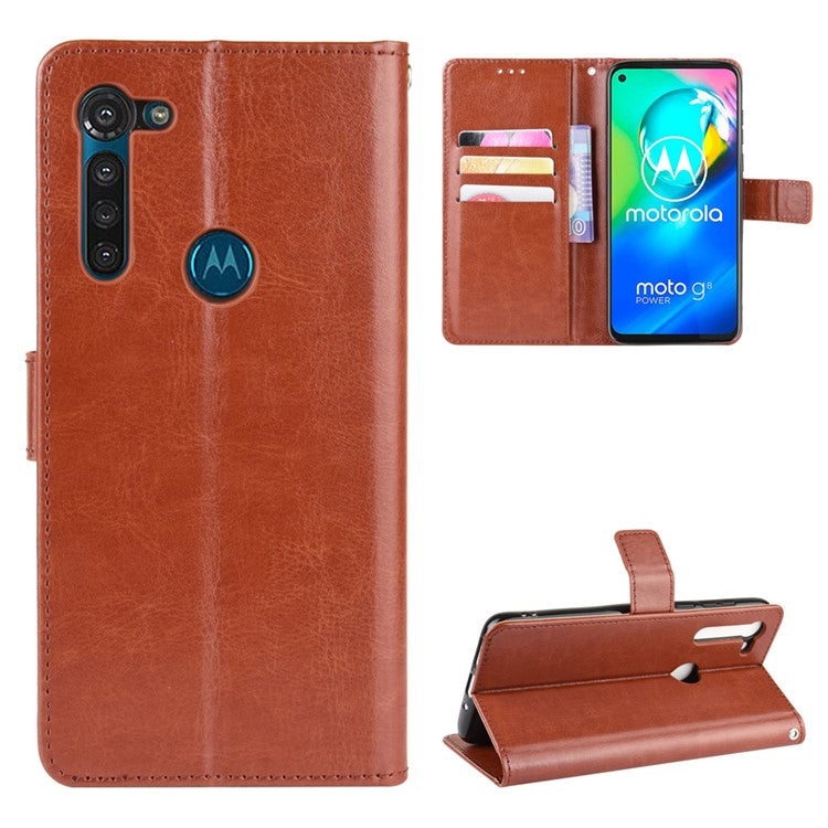 Crazy Horse Wallet Leather Cover with Strap for Motorola Moto G8 Power - Brown