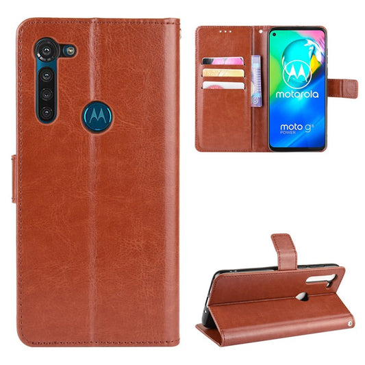 Crazy Horse Wallet Leather Cover with Strap for Motorola Moto G8 Power - Brown