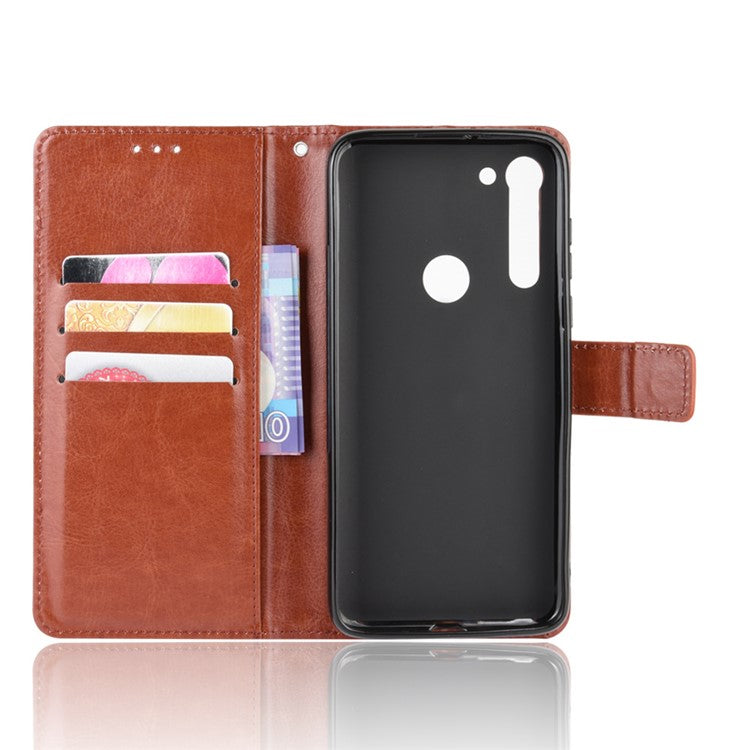 Crazy Horse Wallet Leather Cover with Strap for Motorola Moto G8 Power - Brown