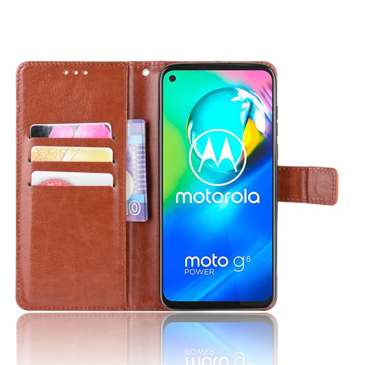 Crazy Horse Wallet Leather Cover with Strap for Motorola Moto G8 Power - Brown