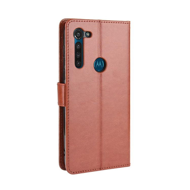 Crazy Horse Wallet Leather Cover with Strap for Motorola Moto G8 Power - Brown