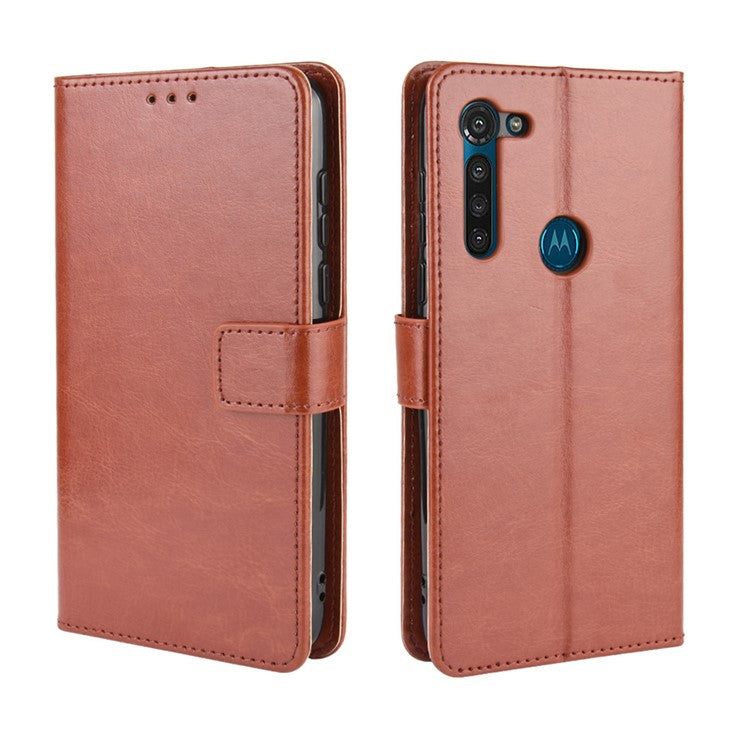 Crazy Horse Wallet Leather Cover with Strap for Motorola Moto G8 Power - Brown