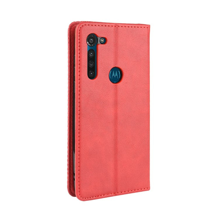 Vintage Style Magnetic Leather Wallet Phone Case for Motorola Moto G8 Power - Red