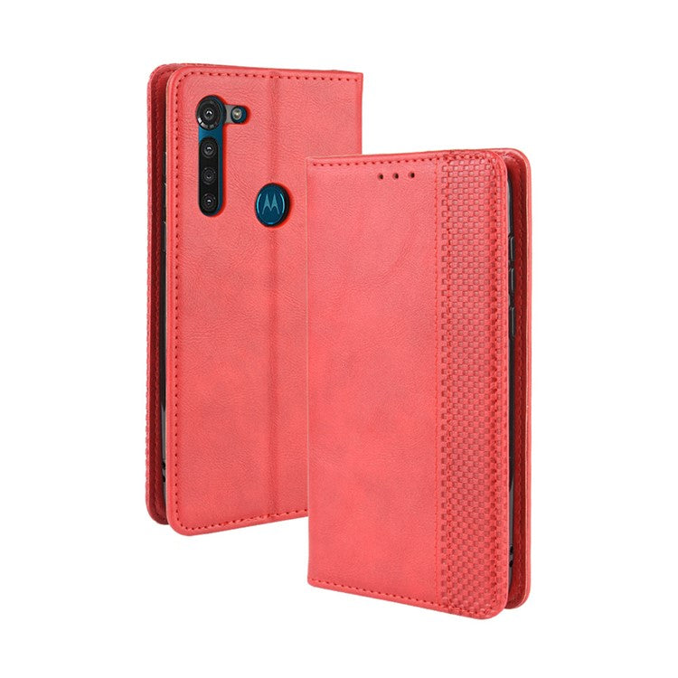 Vintage Style Magnetic Leather Wallet Phone Case for Motorola Moto G8 Power - Red