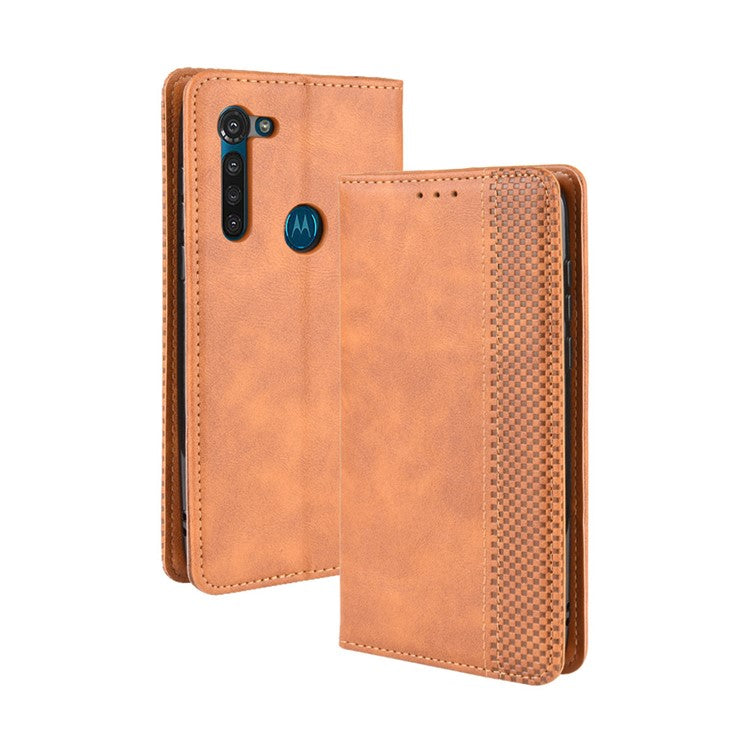 Vintage Style Magnetic Leather Wallet Phone Case for Motorola Moto G8 Power - Brown