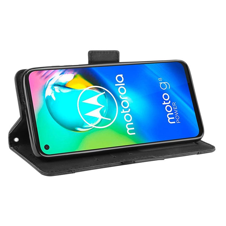 Wallet Stand Flip Leather Phone Shell for Motorola Moto G8 Power - Black