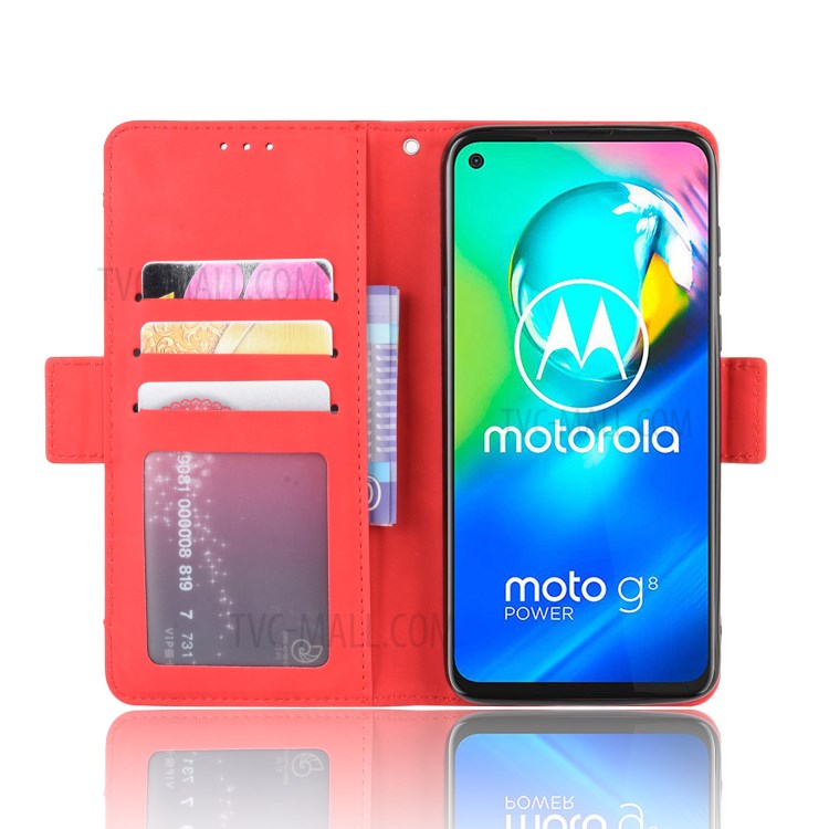 Wallet Stand Flip Leather Phone Shell for Motorola Moto G8 Power - Red