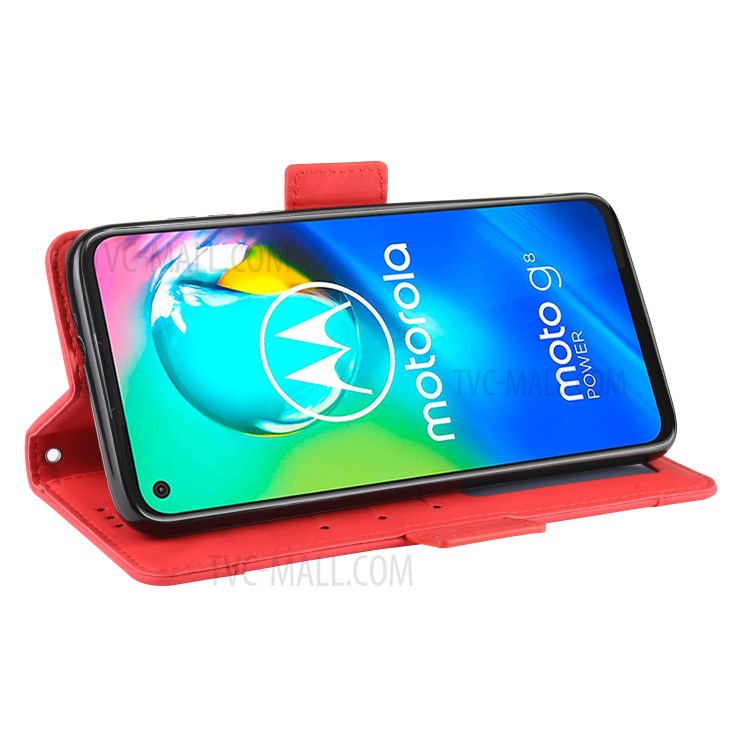 Wallet Stand Flip Leather Phone Shell for Motorola Moto G8 Power - Red