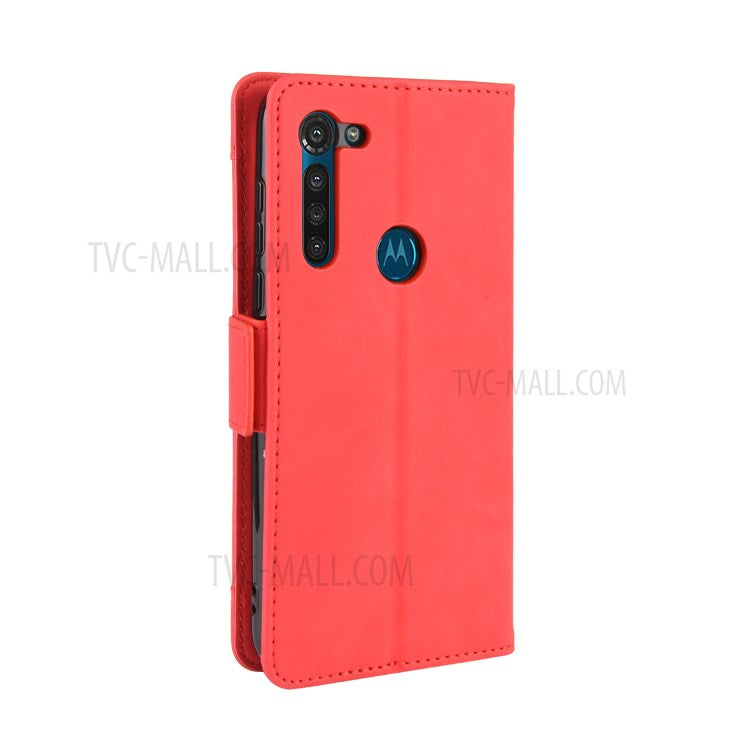 Wallet Stand Flip Leather Phone Shell for Motorola Moto G8 Power - Red