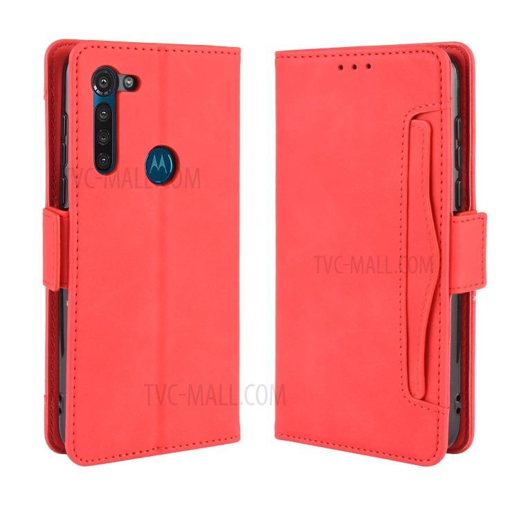 Wallet Stand Flip Leather Phone Shell for Motorola Moto G8 Power - Red