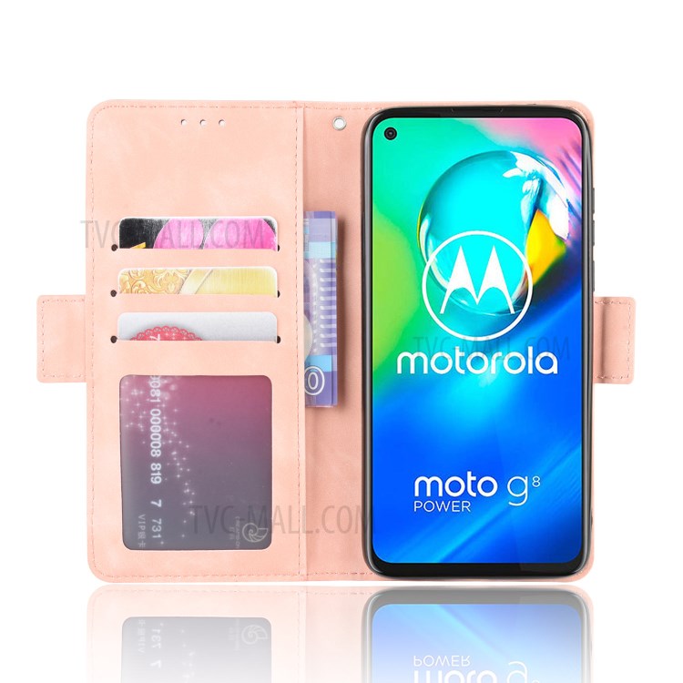 Wallet Stand Flip Leather Phone Shell for Motorola Moto G8 Power - Rose Gold