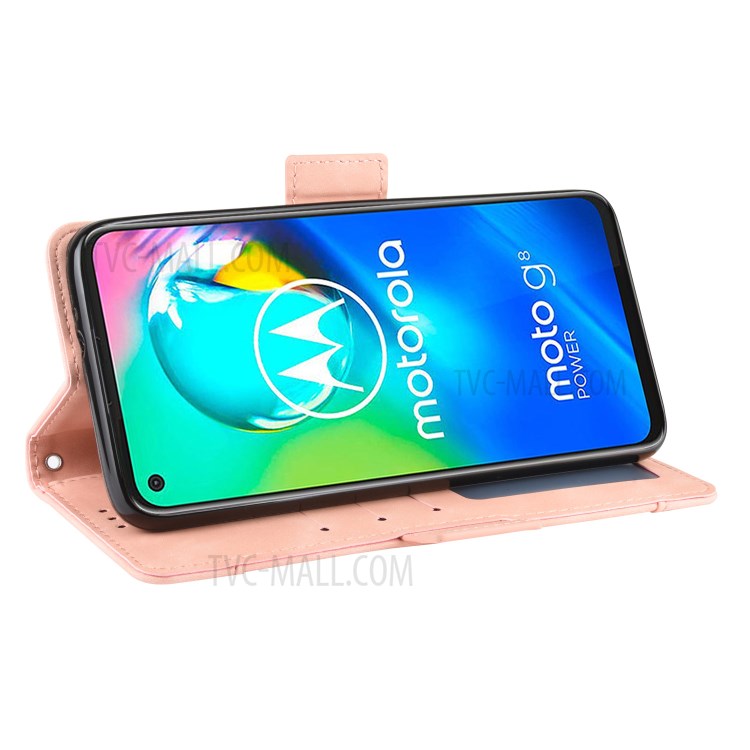 Wallet Stand Flip Leather Phone Shell for Motorola Moto G8 Power - Rose Gold