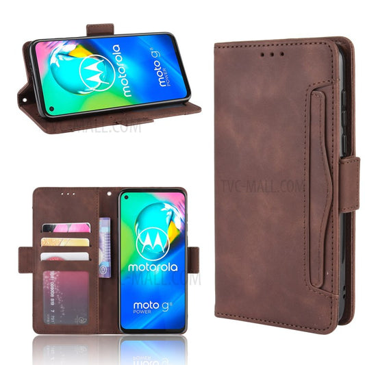 Wallet Stand Flip Leather Phone Shell for Motorola Moto G8 Power - Brown