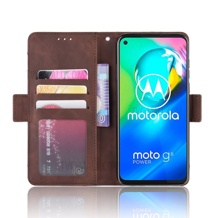 Wallet Stand Flip Leather Phone Shell for Motorola Moto G8 Power - Brown