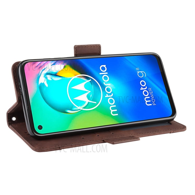Wallet Stand Flip Leather Phone Shell for Motorola Moto G8 Power - Brown