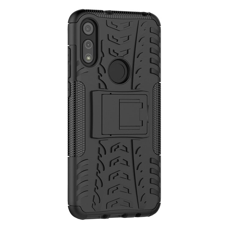 Cool Tyre Skin PC + TPU Cover with Kickstand for Motorola Moto E (2020) - Black