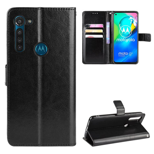 Crazy Horse Skin PU Leather Case for Motorola Moto G8 - Black