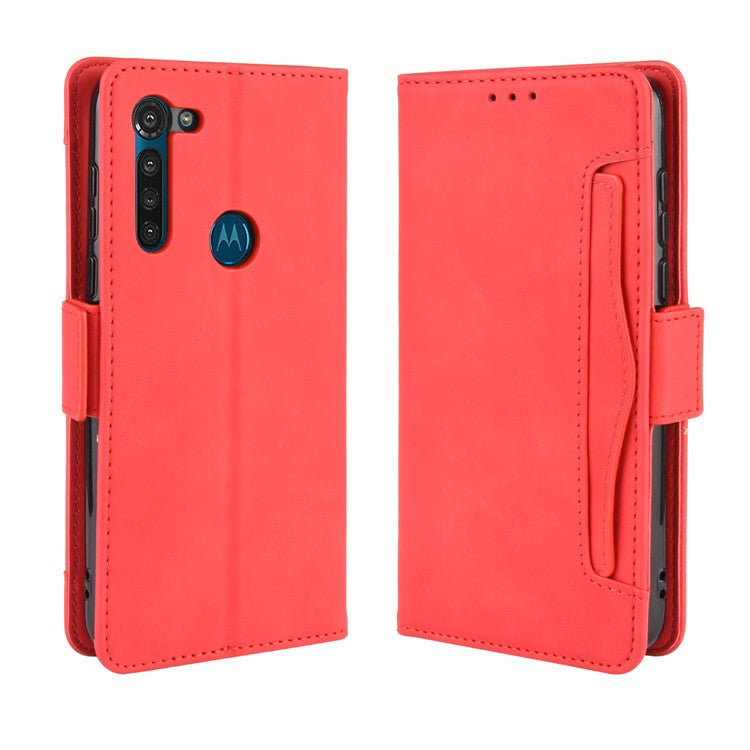 Wallet Stand Flip Leather Phone Cover with Multiple Card Slots for Motorola Moto G8 - Red