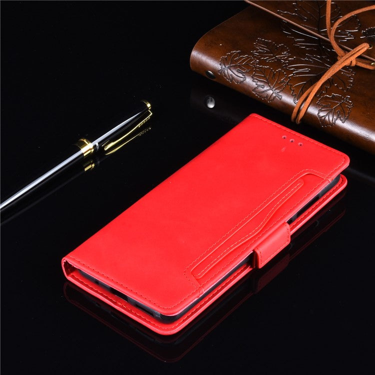 Wallet Stand Flip Leather Phone Cover with Multiple Card Slots for Motorola Moto G8 - Red